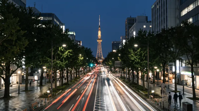 名古屋の大通りの夜景
