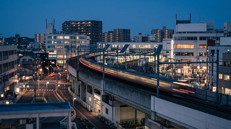 大宮の駅前と線路の夕景